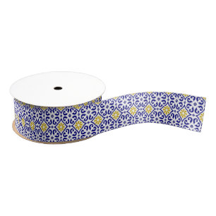 Portuguese tiles Blue White Mediterranean Grosgrain Ribbon