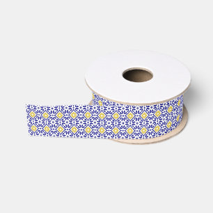 Portuguese tiles Blue White Mediterranean Grosgrain Ribbon