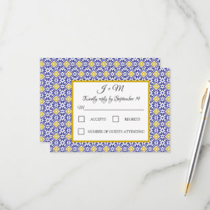 Portuguese Tiles Blue White Mediterranean RSVP Card