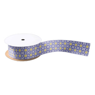 Portuguese tiles Blue White Mediterranean Satin Ribbon