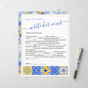 Portuguese Tiles Bride Vows Shower Game