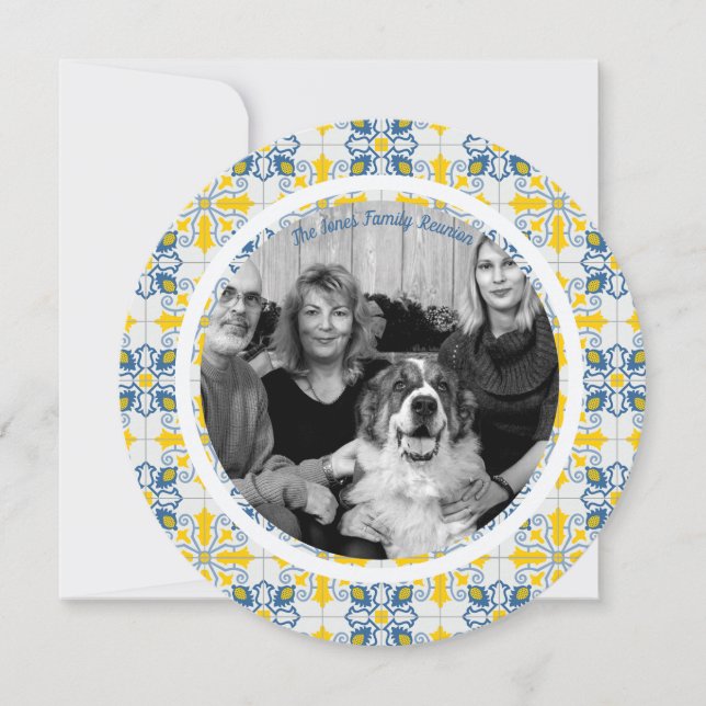 Portuguese Tiles Christmas Photo Family Reunion Invitation (Front)