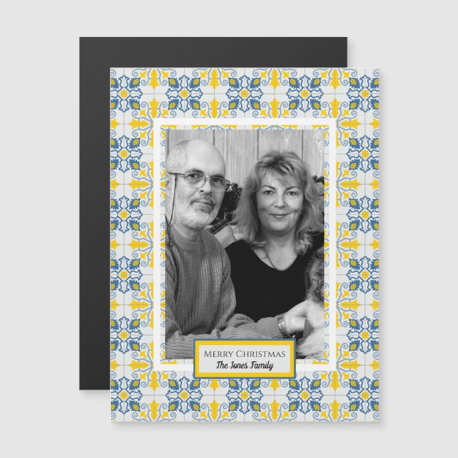 Portuguese tiles family photo frame Christmas card (Front/Back)