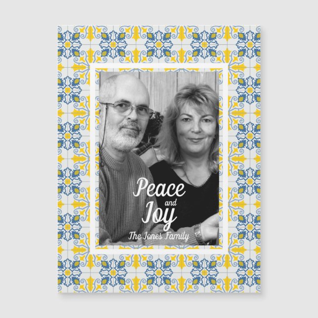 Portuguese tiles family photo frame Christmas card (Front)