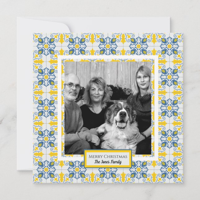 Portuguese tiles family photo frame Christmas card (Front)
