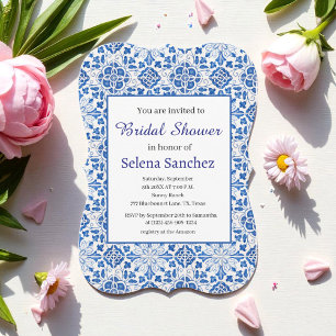 Portuguese tiles Floral Blue Bridal Shower  Invitation