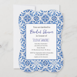 Portuguese tiles Floral Blue Bridal Shower Invitation