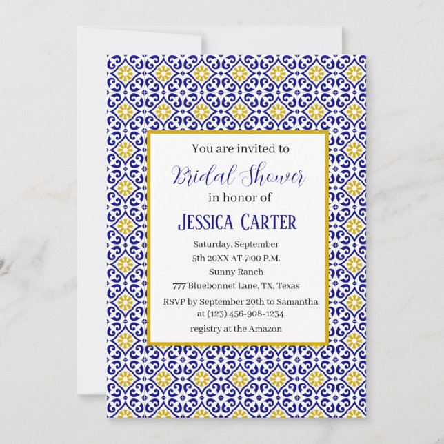 Portuguese tiles Floral Watercolor Bridal Shower  Invitation (Front)
