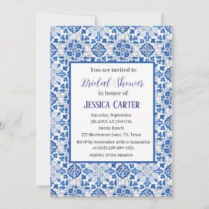 Portuguese tiles Floral Watercolor Bridal Shower  Invitation