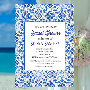 Portuguese tiles Floral Watercolor Bridal Shower  Invitation