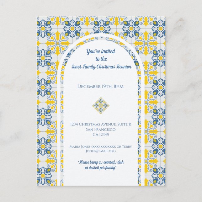 Portuguese tiles for family Christmas reunion Holiday Postcard (Front)