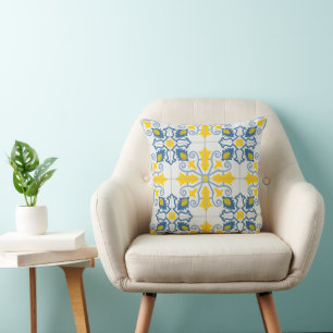 Portuguese tiles in blue and yellow cushion