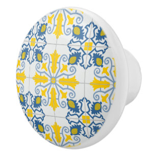 Portuguese tiles in blue and yellow for Christmas Ceramic Knob