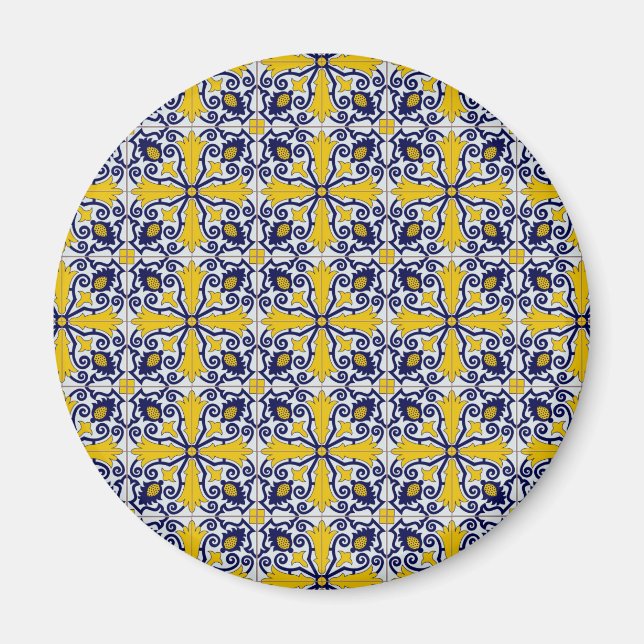 Portuguese tiles in blue and yellow for Christmas Magnet (Front)
