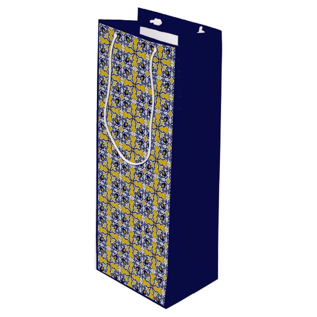 Portuguese tiles in blue and yellow for Christmas Wine Gift Bag (Front Angled)