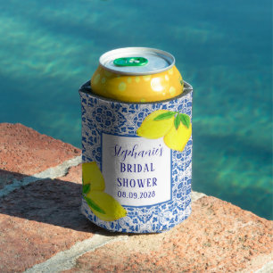 Portuguese Tiles Lemon Mediterranean Bridal shower Can Cooler