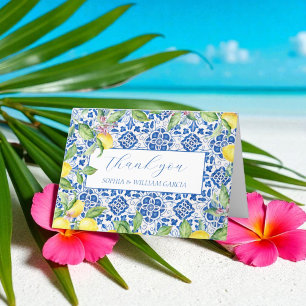 Portuguese Tiles Lemons Floral Wedding Thank you 