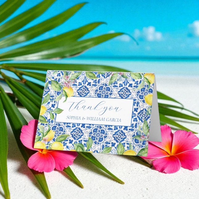 Portuguese Tiles Lemons Floral Wedding Thank you  Card (Creator Uploaded)