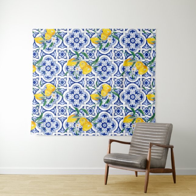 Portuguese tiles,lemons,fruits,summer art         tapestry (In Situ (Horizontal))