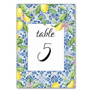 Portuguese Tiles Lemons Mediterranean Wedding Table Number