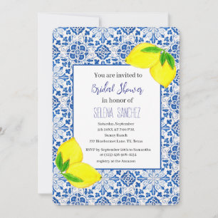 Portuguese tiles Lemons Watercolor Bridal Shower Invitation