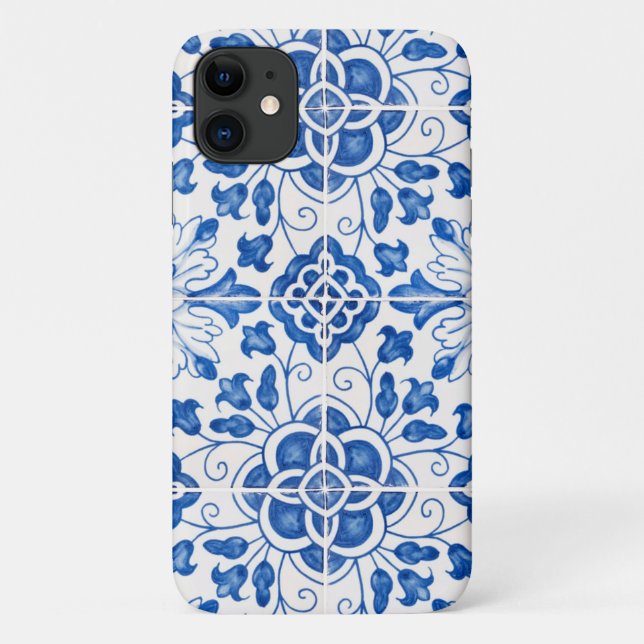 Portuguese Tiles Mediterranean Blue Floral Case-Mate iPhone Case (Back)