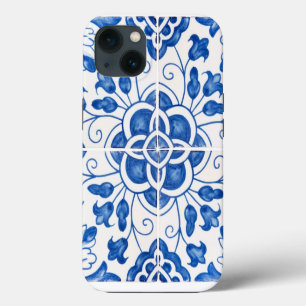 Portuguese Tiles Mediterranean Blue Floral iPhone 13 Case