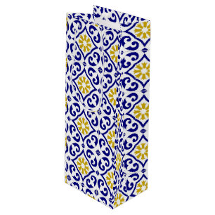 Portuguese Tiles Mediterranean Blue Floral Wine Gift Bag