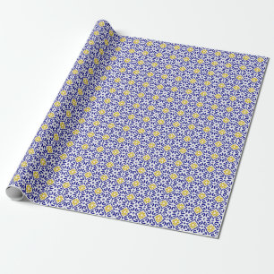 Portuguese Tiles Mediterranean Blue Floral Wrapping Paper