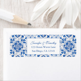 Portuguese Tiles Mediterranean Blue Wedding Return Address Label