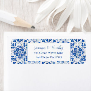 Portuguese Tiles Mediterranean Blue Wedding Return Address Label