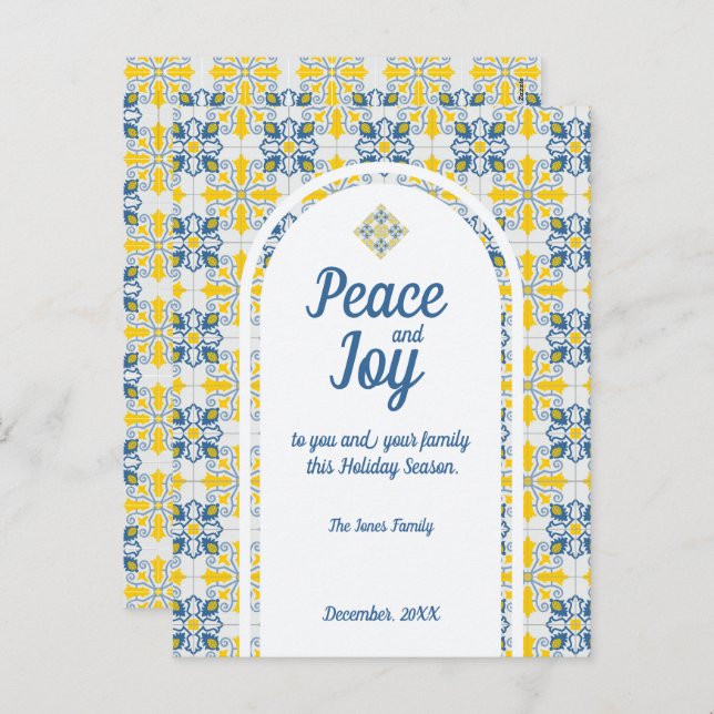 Portuguese tiles Peace and Joy Christmas card (Front/Back)