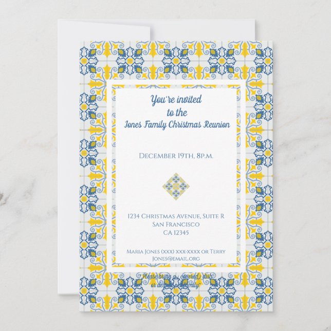 Portuguese Tiles  photo family reunion Christmas Invitation (Front)