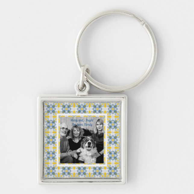 Portuguese Tiles Photo frame for family Christmas Key Ring (Front)