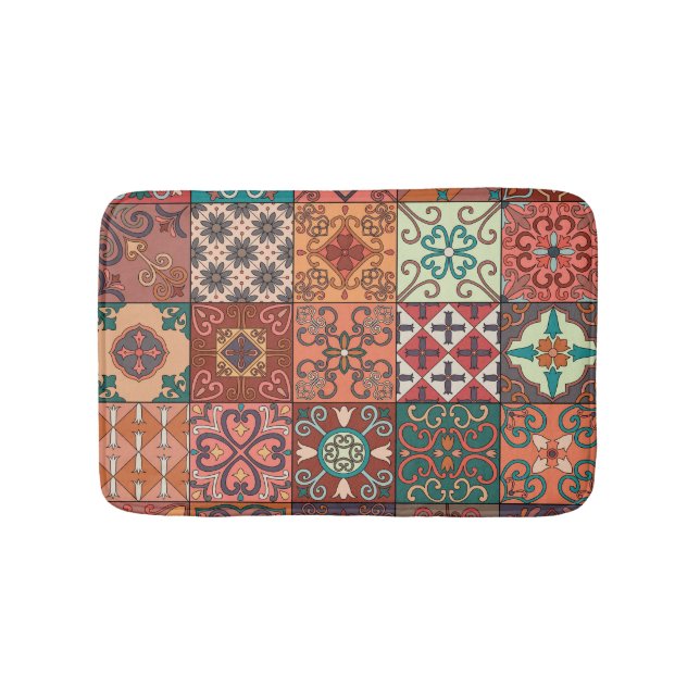 Portuguese Tiles: Talavera Style Azulejo. Bath Mat (Front)