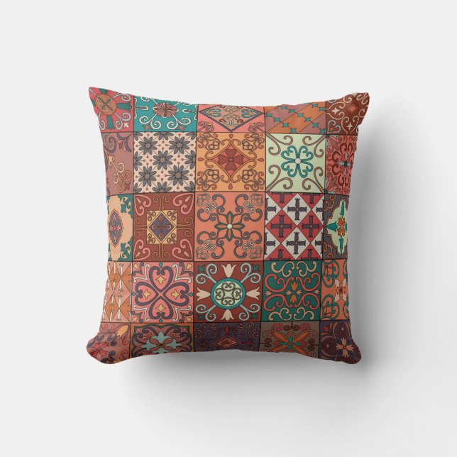 Portuguese Tiles: Talavera Style Azulejo. Cushion (Front)