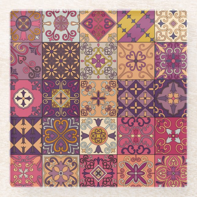 Portuguese tiles: talavera style pattern. glass coaster (Front)