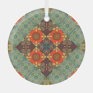 Portuguese Tiles Talavera Style Pattern Glass Tree Decoration