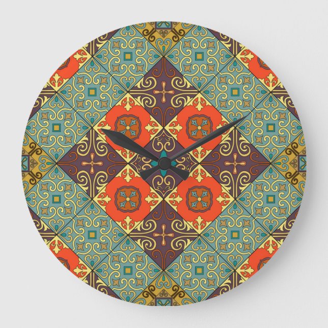 Portuguese Tiles Talavera Style Pattern Large Clock (Front)