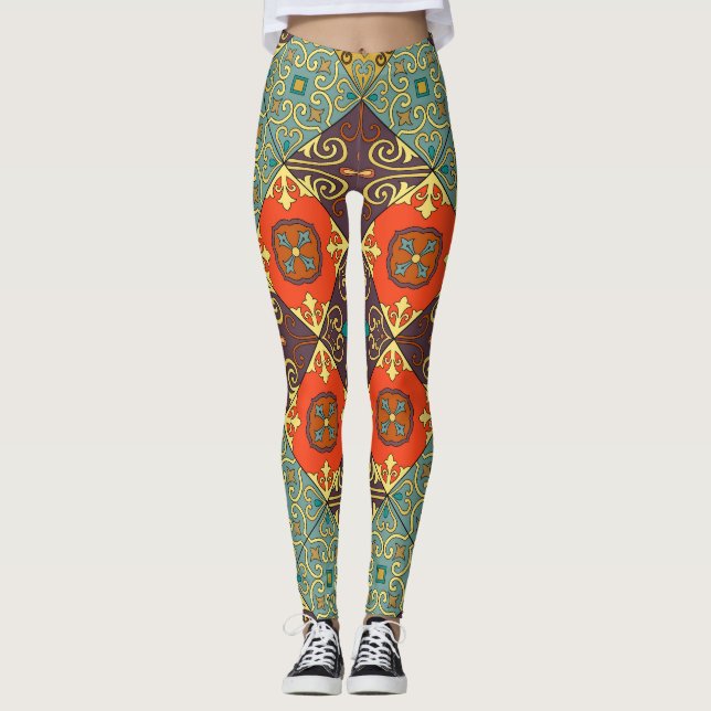 Portuguese Tiles Talavera Style Pattern Leggings (Front)
