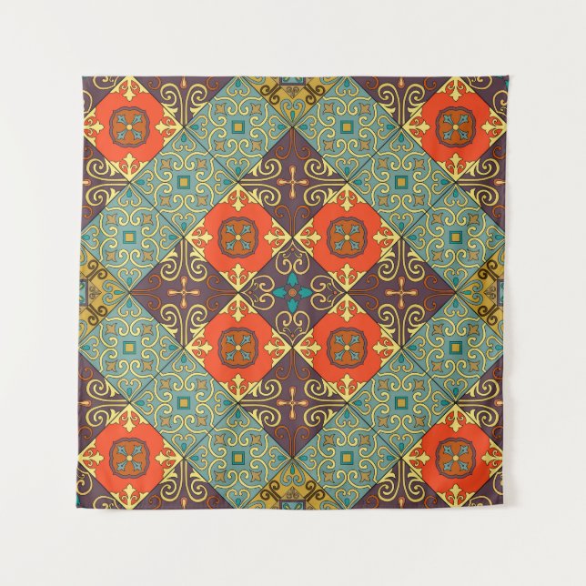 Portuguese Tiles Talavera Style Pattern Tapestry (Front)