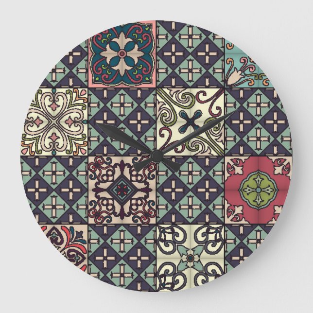Portuguese Tiles: Talavera Style Seamless Large Clock (Front)