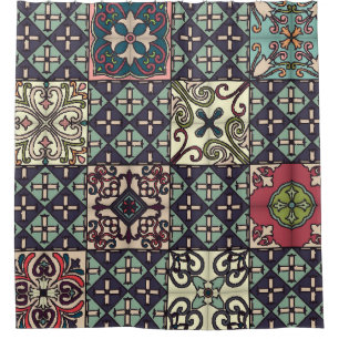 Portuguese Tiles: Talavera Style Seamless Shower Curtain