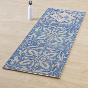 Portuguese Tiles Vintage Blue White Monogram Yoga Mat