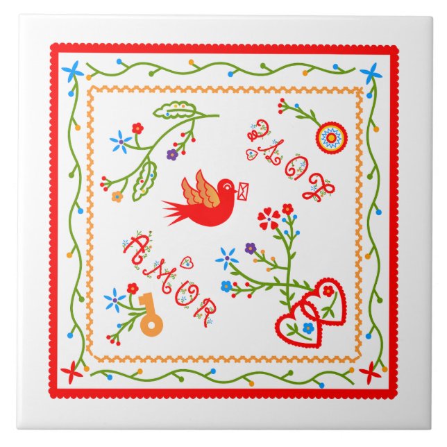 Portuguese valentine's love handkerchiefs  ceramic tile (Front)
