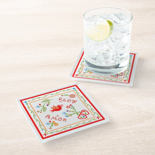 Portuguese valentine's love handkerchiefs  glass coaster (Angled)
