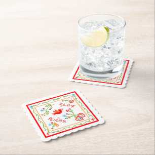 Portuguese valentine's love handkerchiefs paper coaster