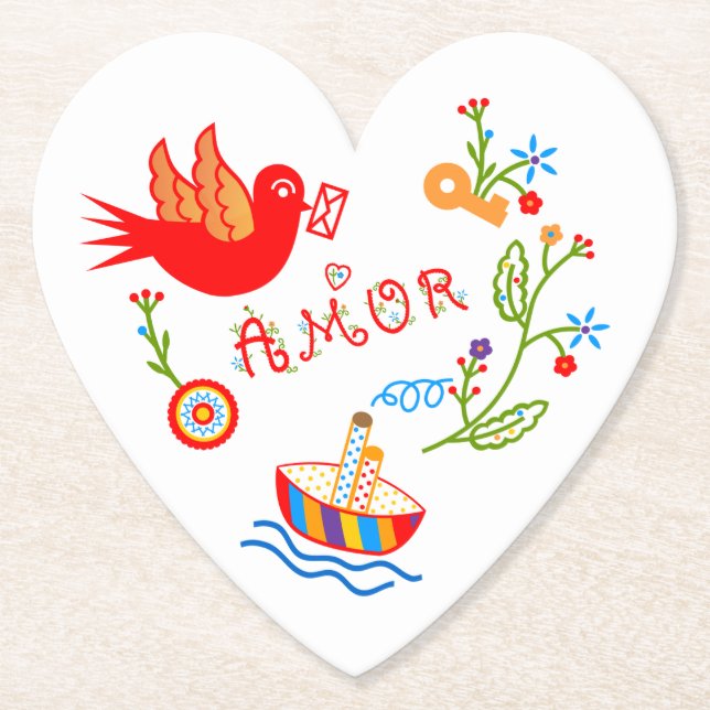 Portuguese valentine's love handkerchiefs  paper coaster (Front)