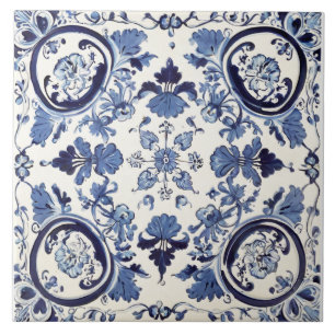 Portuguese Vintage Blue And White Ceramic Tile