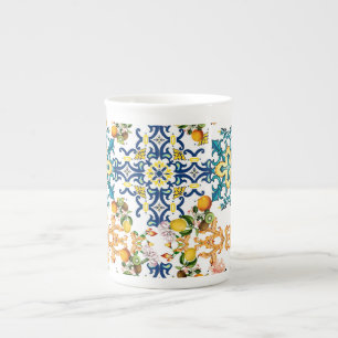 Portuguese vintage tiles kiwi and lemon pattern cu bone china mug